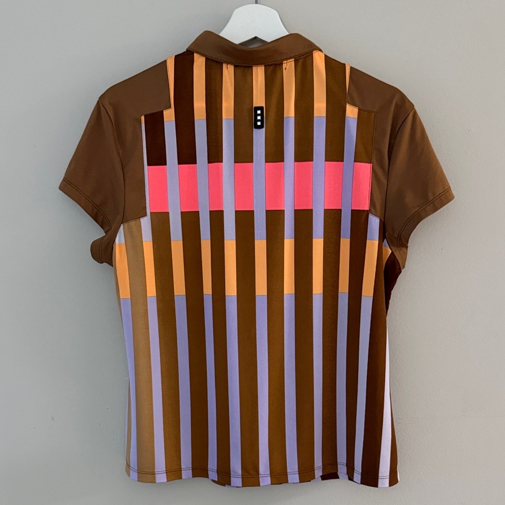 Jamie Sadock Brown Multicolor Striped Short Sleeve Top - Picture 2 of 12